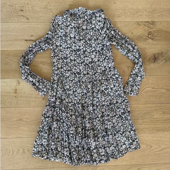 Ganni - Long Sleeve Collared Button Front Floral Dress in Black Pink & White - Picture 5 of 5